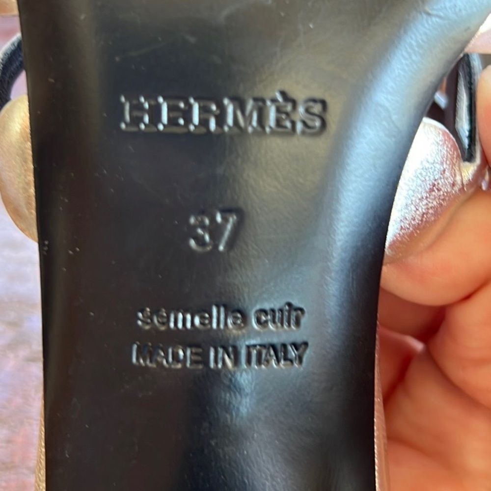HERMES Metallic Calfskin Tandem Sandals Luxury Size 37 - Picture 8 of 16